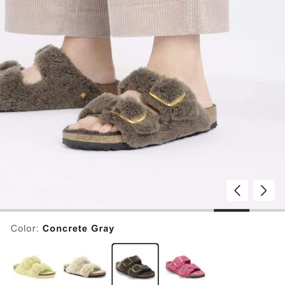 Birkinstock Arizona Fuzzy Brown Sandals with Gold Buckles size 38